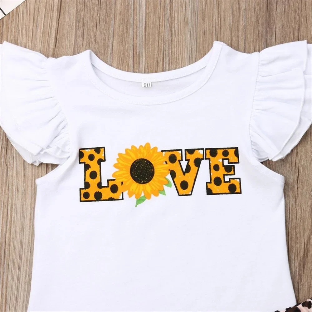 Sunflower Love Leopard Print Shorts Girls Outfit